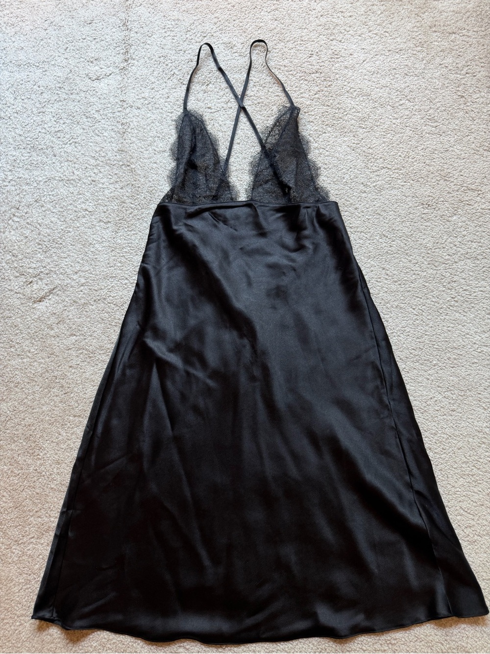 Victoria's Secret Black Satin Lace-Trim Slip